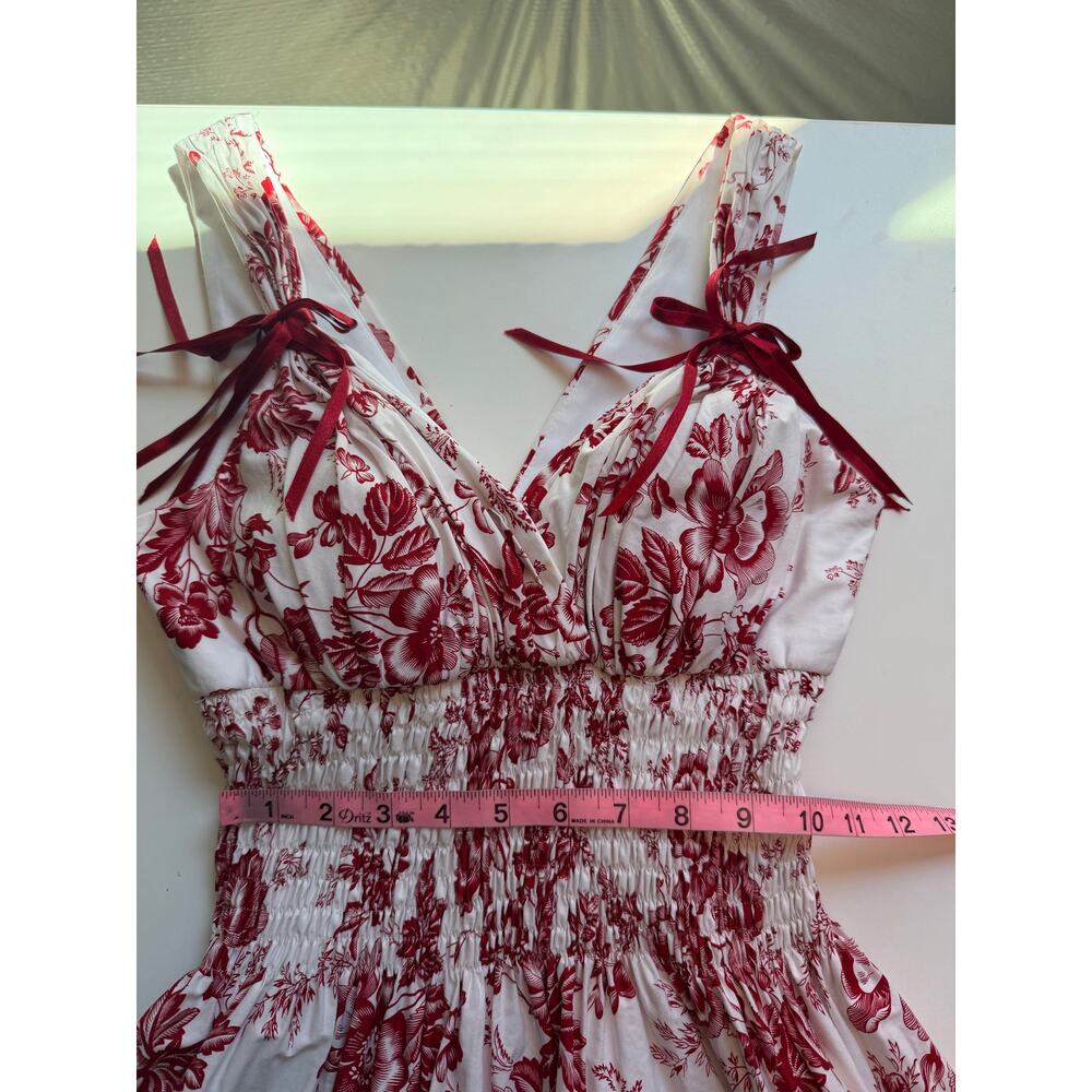 OCOC Womens Babydoll Knee Length Dress Size 4 White Red Vintage Floral Coquette - Picture 15 of 15